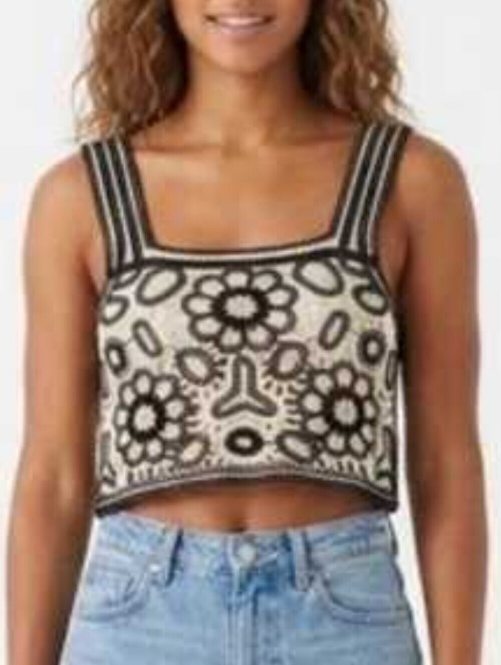 Rebellion Floral Crochet Crop Tank in Cream and Black